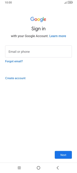 If you don't have a Google account, press Create account and follow the instructions on the screen to create an account.