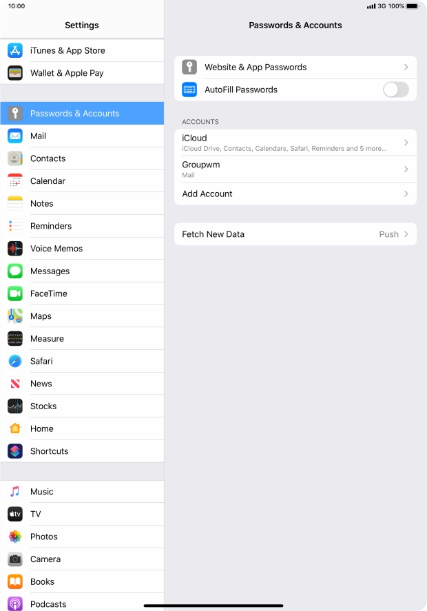 Press the name of the email account you've just set up.