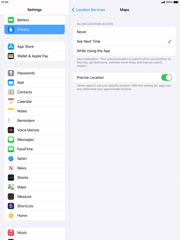 Press the required setting to turn the function on or off.