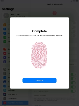 Press Continue. If you haven't previously selected a lock code, key in a code of your own choice twice.