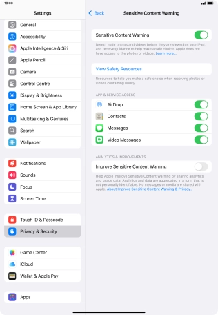 Press the indicators next to the required applications to turn the function on or off.