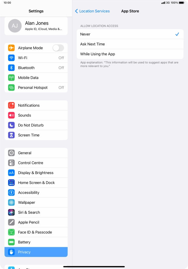 Press the required setting to turn the function on or off.