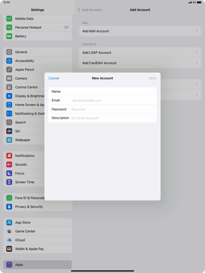 Press Email and key in your email address.