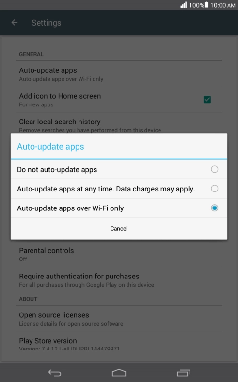 Press Do not auto-update apps to turn off the function.