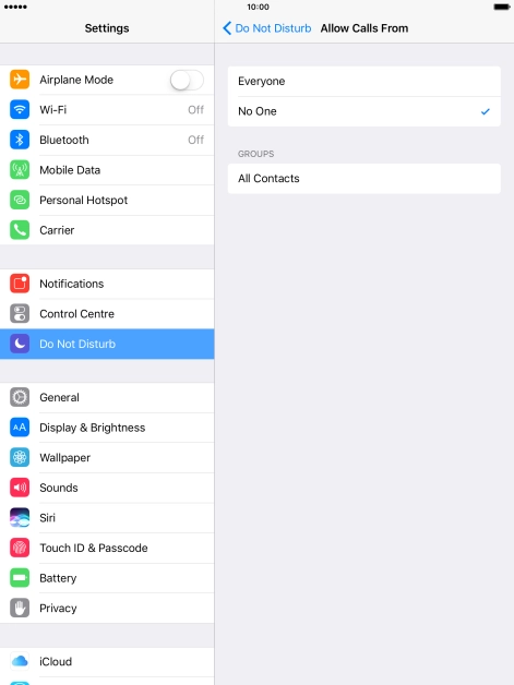 Press the required setting to select which contacts can call you even though Do Not Disturb is turned on.