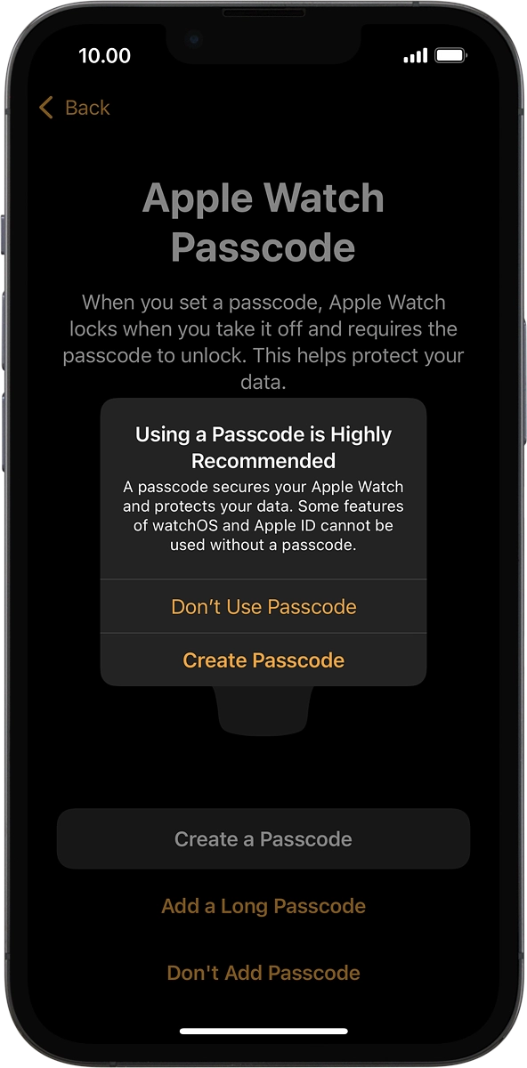 On your phone: Press Don't Use Passcode.