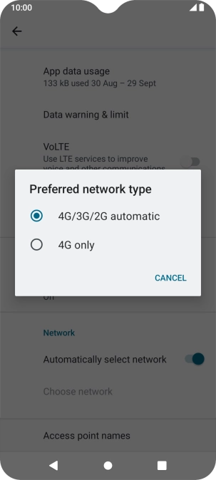 Press the required network mode.