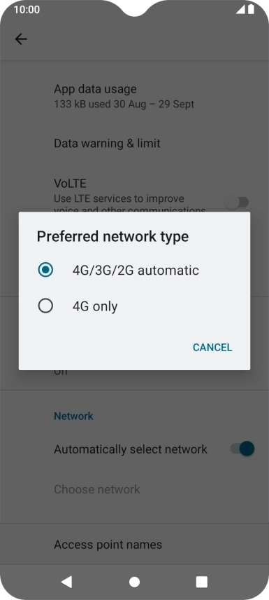 Press the required network mode.