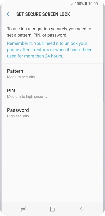Press the required setting and follow the instructions on the screen to create an additional phone lock code.