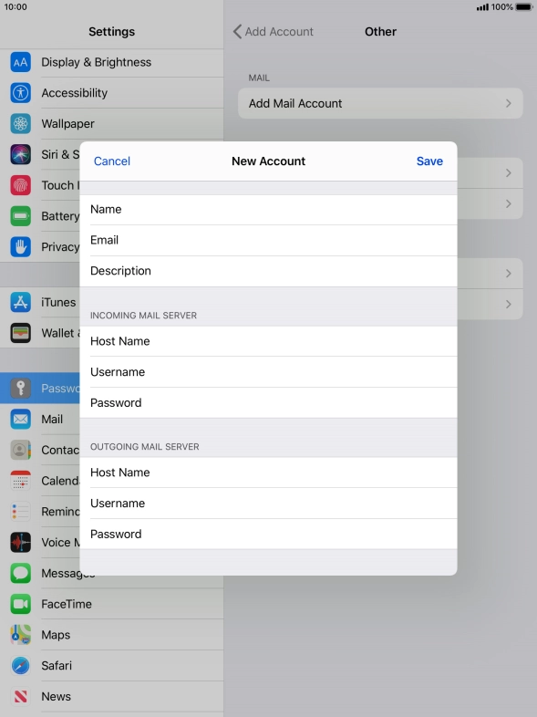 Press Save. Your email account has now been set up. To select more settings for incoming and outgoing server, proceed with the following steps.
