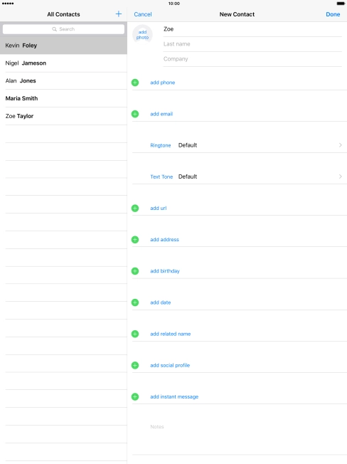 Press Last name and key in the last name.