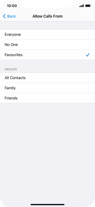 Press the required setting to select which contacts can call you even though Do Not Disturb is turned on.