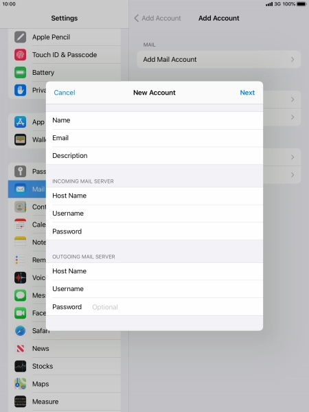 Press Password and key in the password for your email account.