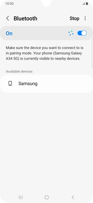 Press the required Bluetooth device and follow the instructions on the screen to pair the device with your phone.