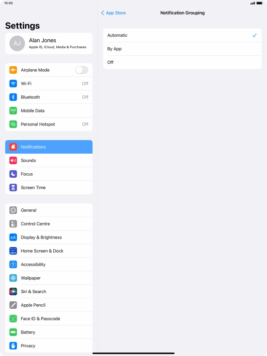 Press the required setting.