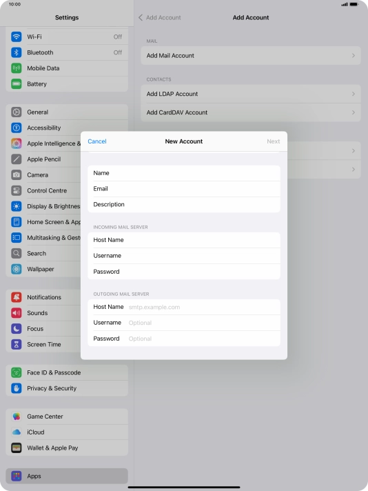 Press Host Name and key in the name of your email provider's outgoing server. Please note that if you can't send email messages when using your email provider's outgoing server, key in smtp.vodafone.net.au (Vodafone's outgoing server).