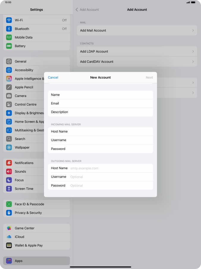 Press Host Name and key in the name of your email provider's outgoing server. Please note that if you can't send email messages when using your email provider's outgoing server, key in smtp.vodafone.net.au (Vodafone's outgoing server).