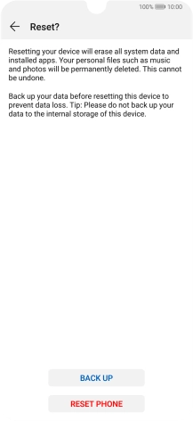 Press RESET PHONE. Wait a moment while the factory default settings are restored. Follow the instructions on the screen to set up your phone and prepare it for use.