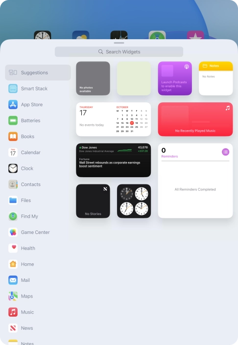 Press the required widget.