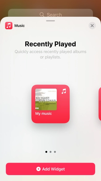 Slide your finger right or left on the screen to select the required widget size.