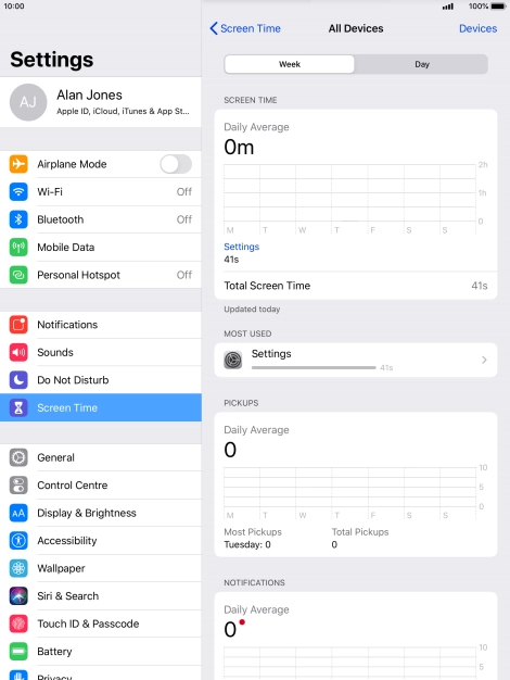 The use for the past week is displayed next to Total Screen Time.
