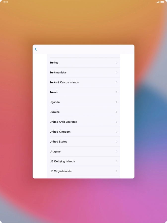 Press the required country or area.