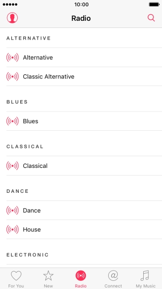Press the required radio channel to start playback of other streaming radio channels.