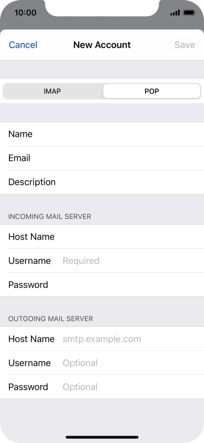 Press Username and key in the username for your email account.