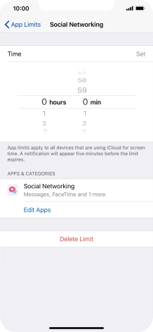 Set the required time limit for use of the selected category.
