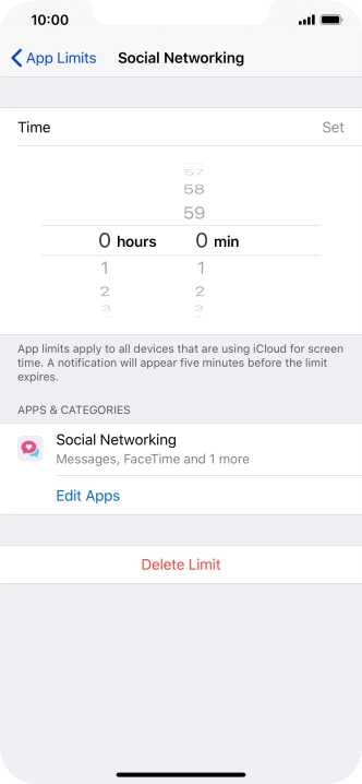 Set the required time limit for use of the selected category.