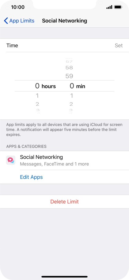 Set the required time limit for use of the selected category.