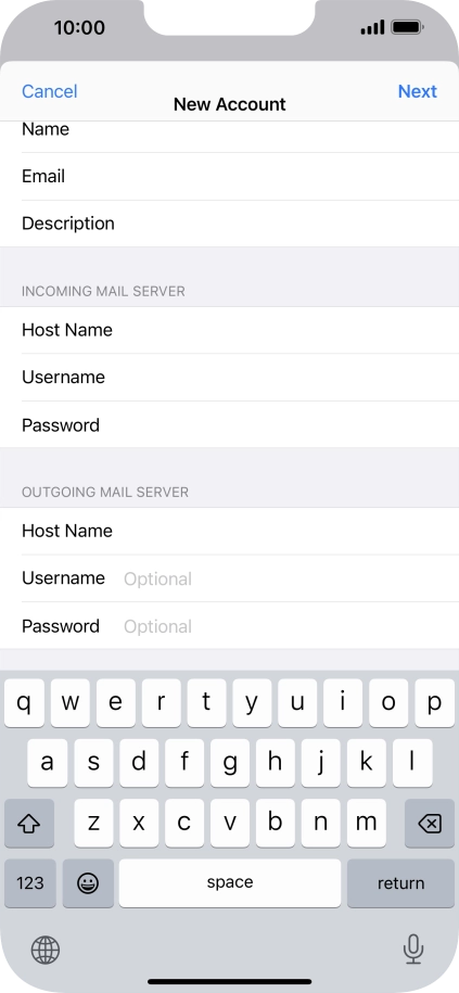 Press Username and key in the username for your email account. Please note that if you're using Vodafone's outgoing server, leave the username field empty.
