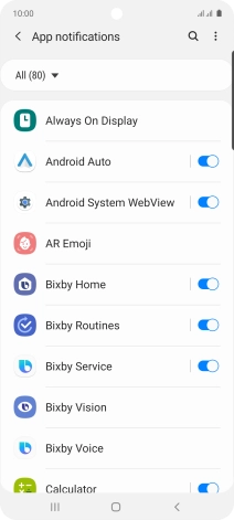 Press the indicators next to the required apps to turn the function on or off.