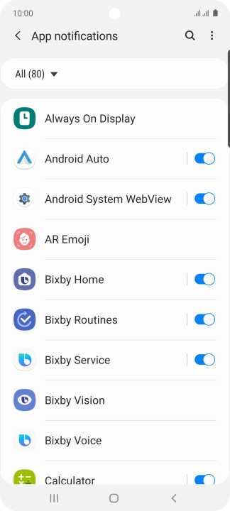 Press the indicators next to the required apps to turn the function on or off.