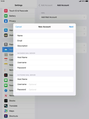 Press Username and key in the username for your email account. Please note that if you're using Vodafone's outgoing server, leave the username field empty.