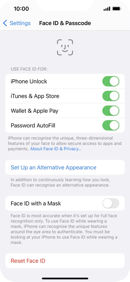 Press the indicators next to the required settings to turn them on or off.