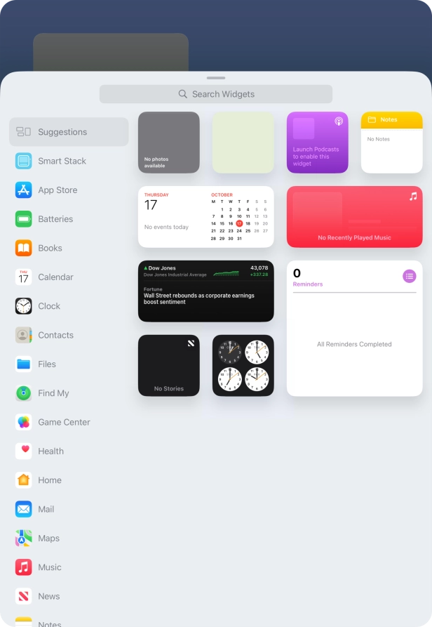 Press the required widget.