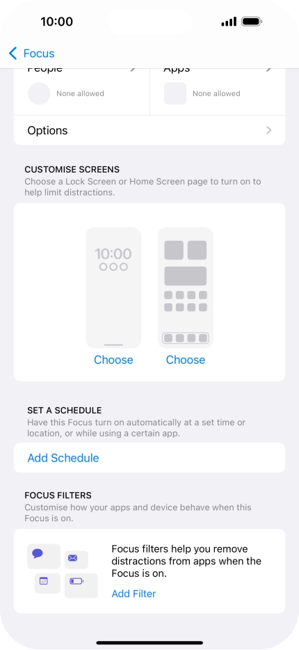 Press Add Schedule and follow the instructions on the screen to select settings for automatic activation of Do Not Disturb.