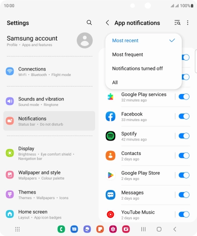 Press the required setting.