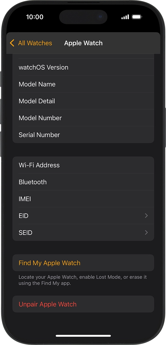 On your phone: Press Find My Apple Watch. If you're asked to log on, log on with your Apple ID.