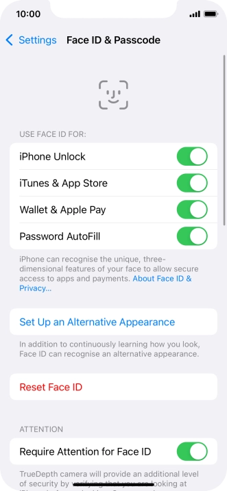 Press the indicators next to the required settings to turn them on or off.