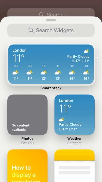 Press the required widget.