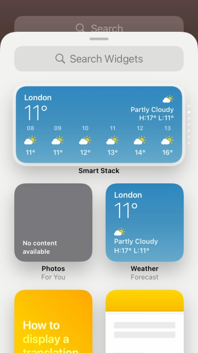 Press the required widget.