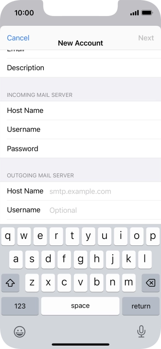 Press Host Name and key in the name or IP address of your email provider's outgoing server. Please note that if you can't send email messages when using your email provider's outgoing server, key in smtp.vodafone.net.au (Vodafone's outgoing server).