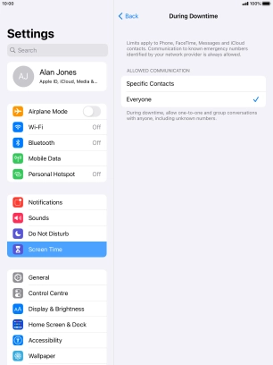 Press the required setting.
