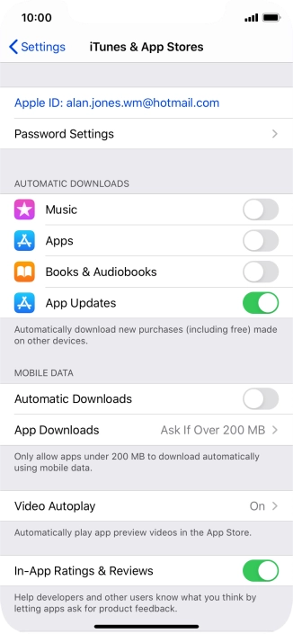 Press the indicators next to the required content types to turn the function on or off.