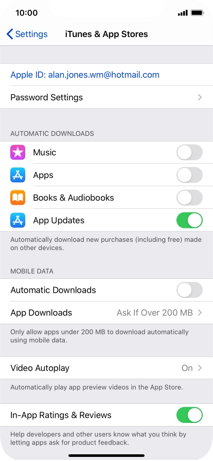 Press the indicators next to the required content types to turn the function on or off.