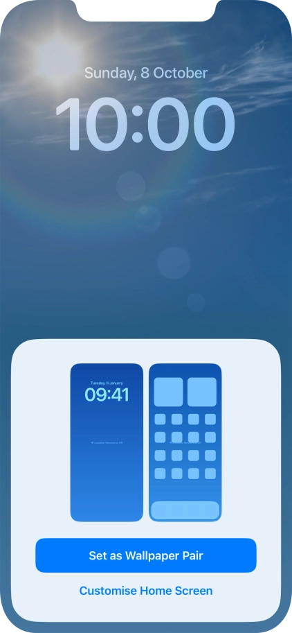 To use the same colour theme on the home screen, press Set as Wallpaper Pair.