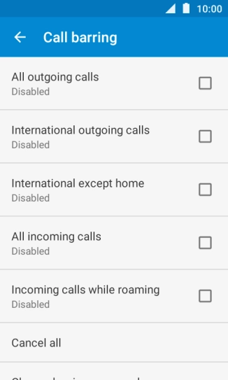Press the required barring type.