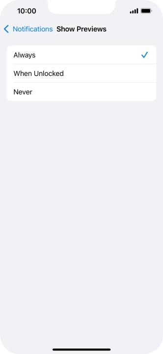 To select notification preview on the lock screen, press Always.